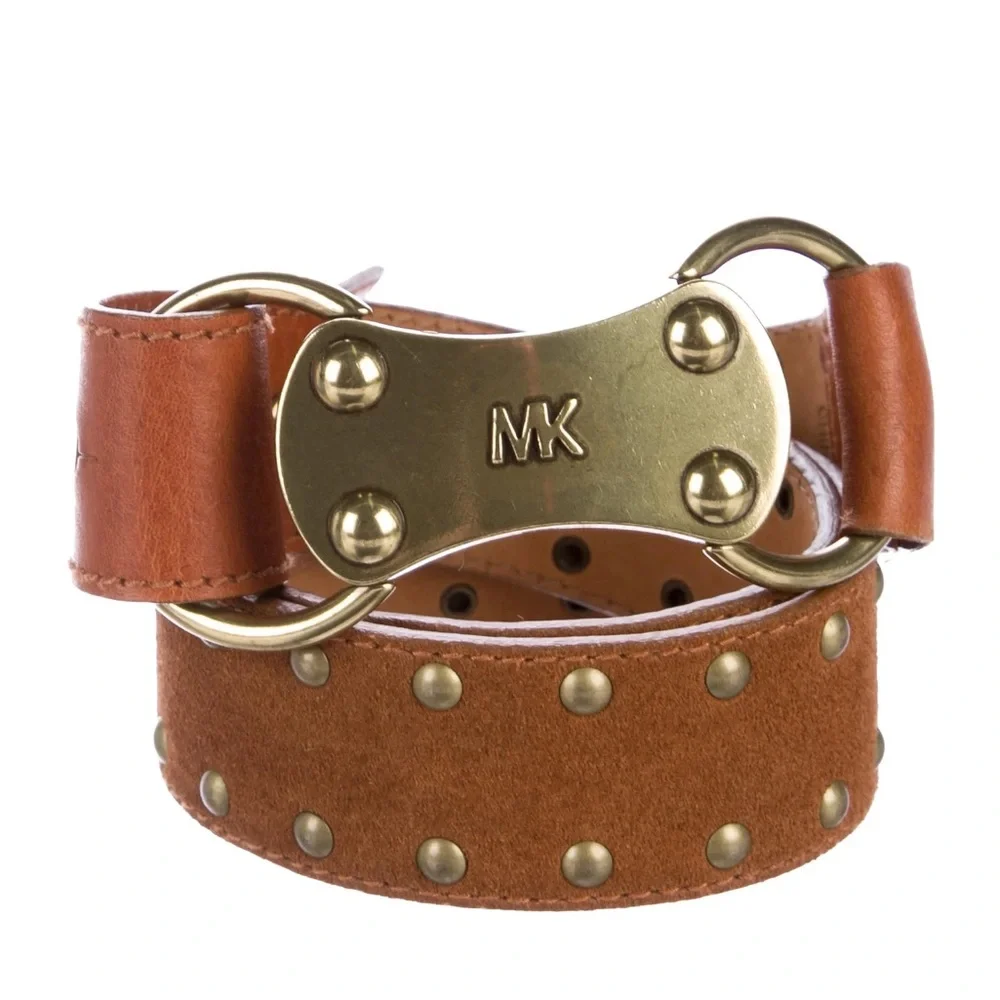 Michael Kors Tan Genuine Leather Studded Belt #62 - Picture 1 of 6